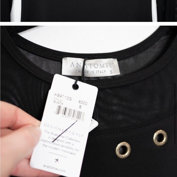 Anatomie Kim Lux Top Black Mesh Sheer Grommet Long Sleeve Edgy Travel BB20 - Picture 6 of 7
